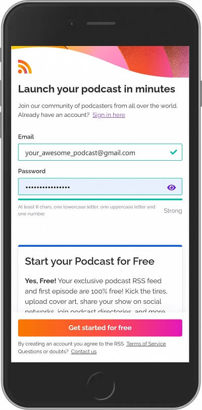 sign up for a free podcast hosting account with RSS.com