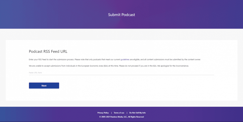 submit podcast rss feed to pandora